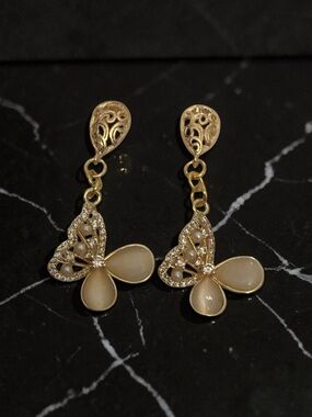 Gold Tone & pearl Butterfly Drop Earrings - Women Jewelry